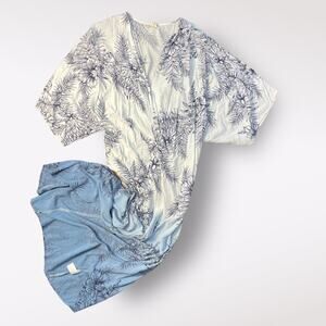 Surf Gypsy‎ White Blue Floral Twist Front Kaftan Maxi Cover Up Size M